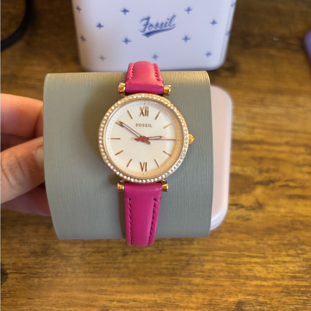 Fossil Carlie Mini Watch pink genuine leather